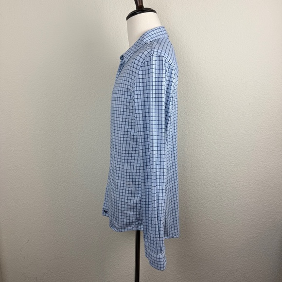 Butter Cloth Shirt Mens Large Blue Grid Check Flip Cuff Regular Fit Lightweight - Picture 4 of 7